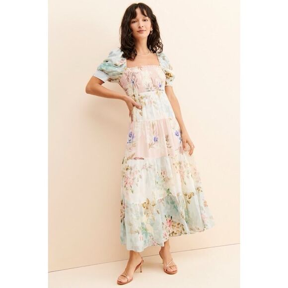 Yumi Kim Zofia Maxi Dress XS Pastel Floral Harmony Print Puff Sleeve Look - Picture 1 of 16